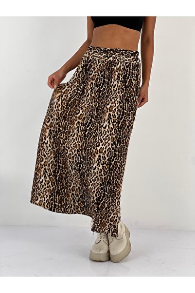 Miss Poem Women's Leopard Print Beige Skirt
