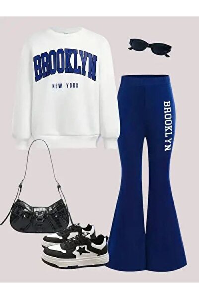 Kids Set 2 piese pentru fete: top cu mâneci lungi imprimate și pantaloni evazați