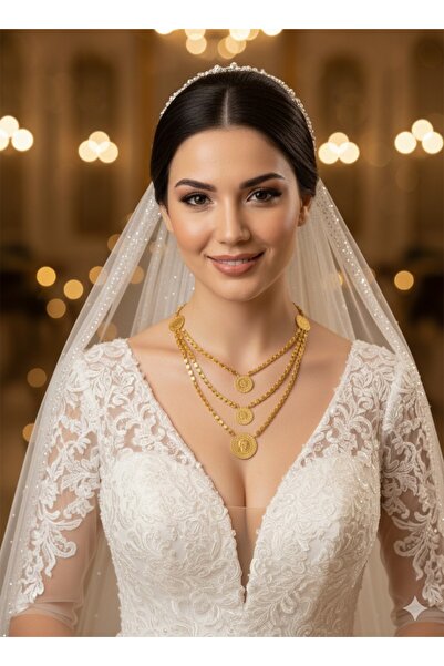 Makerlab Altın Kaplama Tüm Ve Yarım Çeyrek Detaylı Halep Zincir Kolye