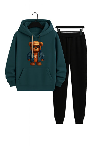 CLASSY.MODA Σετ αθλητικής φόρμας Unisex 2 τεμαχίων |   Μοντέρνο στυλ με κουκούλα και κάτω μέρος με στάμπα Teddy Bear