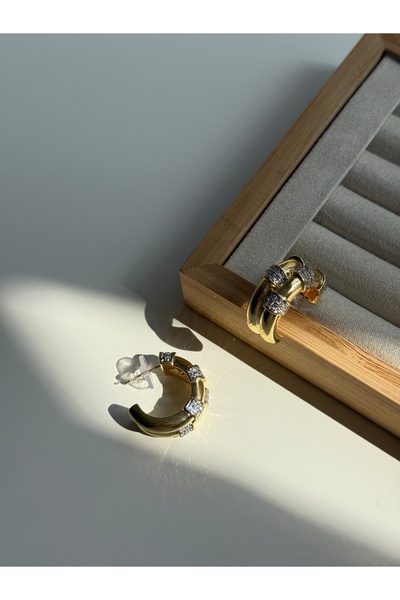 YOUES JEWELRY 316l Çelik 14 K Renk MİX Lüx Çift Renk Gold Silver VIP Seri Premium Kadın Küpe