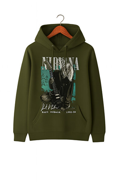 CLASSY.MODA Унисекс суитшърт с качулка | Рок музика Nirvana Kurt Cobain с принт, овърсайз, 3 нишки, свободен стил