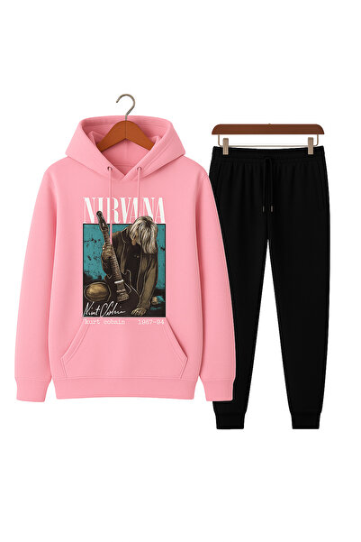 CLASSY.MODA طقم رياضي للجنسين |   سترة نيرفانا كورت كوبين مطبوعة ذات غطاء للر...