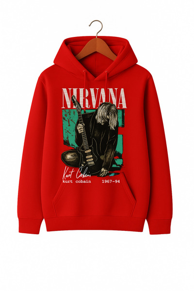 CLASSY.MODA Unisex Hooded Sweatshirt |   Rock Music Nirvana Kurt Cobain Printed Oversize 3 Thread Comfortable Style