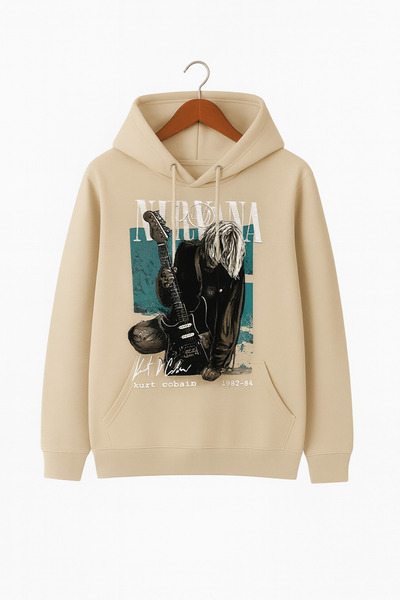 CLASSY.MODA Unisex Hooded Sweatshirt |   Rock Music Nirvana Kurt Cobain Printed Oversize 3 Thread Comfortable Style