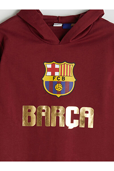 LC Waikiki LCW ECO Bordo Kapüşonlu Barcelona Baskılı Erkek Çocuk Eşofman Takımı