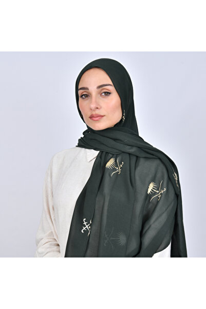 HAWRAA Matte green scarf with two swords and palm tree logo
