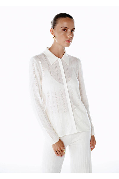 Knitss Extrafıne Merino Yün Karışımlı Triko Gömlek Ekru