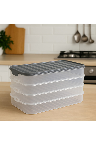 Pazar Kapısı 4-Piece Clip-On Refrigerator Organizer Freezer-Microwave Compatible Storage Container 4 X 750 ml