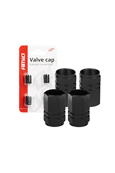 AMIO Set of 4 aluminum car valve caps, black