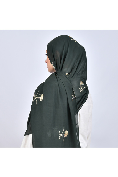 HAWRAA Matte green scarf with two swords and palm tree logo