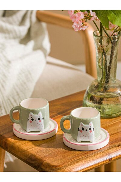 LC Waikiki Karişik Kedi Baskılı 2 Kişilik Porselen Kahve Fincan Takımı 90 Ml (W5)