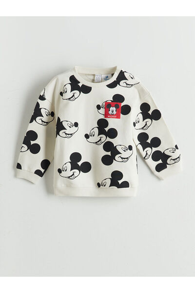 LC Waikiki Gri Bisiklet Yaka Mickey Mouse Baskılı Erkek Bebek Sweatshirt ve Eşofman Alt 2'li