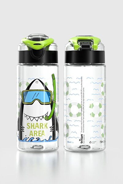 Renga Saga Shark Patterned 500 ml Tritan Children's Water Bottle 912014 Black-Green