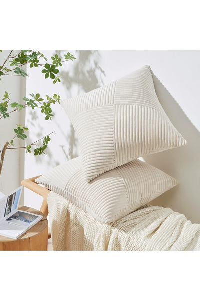 Elindor Set of 2 Elindor® Pillowcases, 40 × 40 cm, Soft Velvet, Fine Striped Design, Decorative Patte, Cream