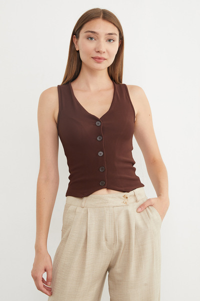 Fulla Moda Buttoned V-Neck Zero Sleeve Vest