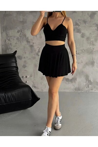 CARABO MODA High Waist Pleated Mini Flared Skirt