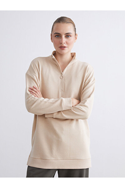 LC Waikiki Beige Stand Collar Women's Sweatshirt Tunic