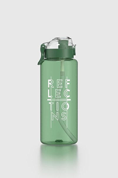 Renga Saga Loop Yazı Desenli 1000 ml Pipetli Tritan Matara 912173 Yeşil