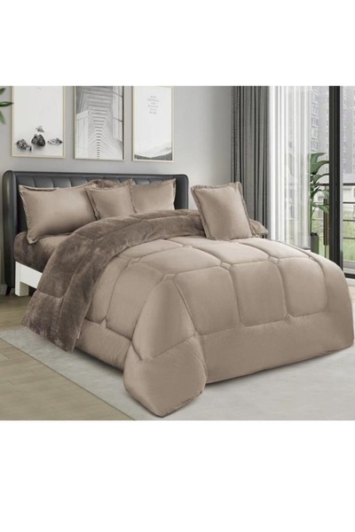 MİNG Lİ Winter double Comforter, two-sided system, velvet side & fur side - 6-piece Comforter set, 250x230cm