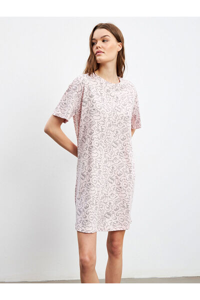 LC Waikiki Bisiklet Yaka Desenli Kadın Gecelik