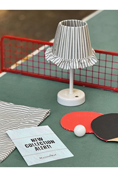 Maison Avf Ace Gri Çizgili Kablosuz Şarjlı Masa Lambası - Alt Uzun Beyaz