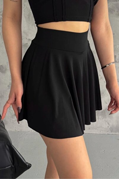 CARABO MODA High Waist Pleated Mini Flared Skirt