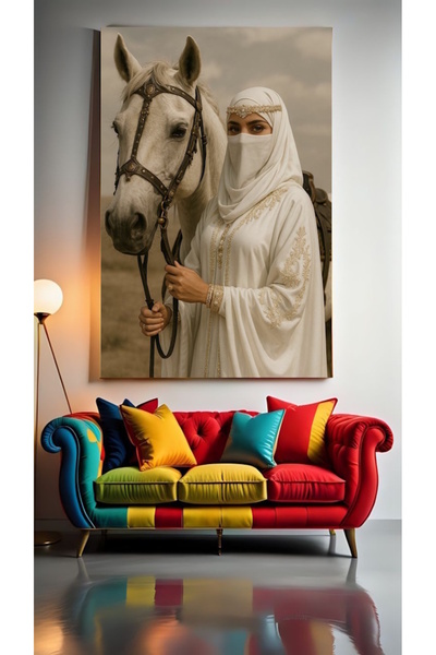 özkacar Femei și cai BEDEVİ, tablou pe pânză pentru decorarea casei, salonulu...