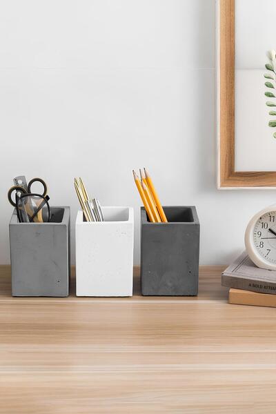 betonmall Set de 3 suporturi pentru stilouri din beton |   Organizator decorativ modern, vază, ghiveci, suport pentru periuță de dinți