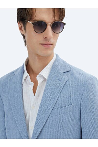 Kip Mavi Desenli Modern Fit Ceket