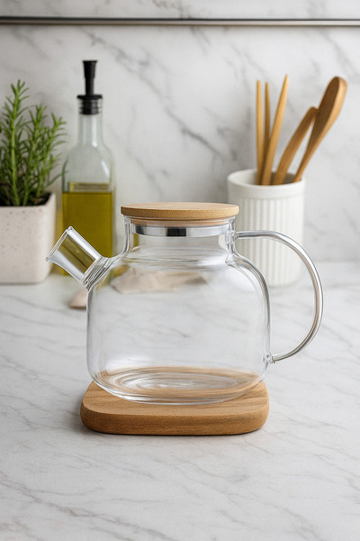 Çavdar Group Bambu Kapaklı 1000 ml Borosilikat Demlik Saplı Çaydanlık