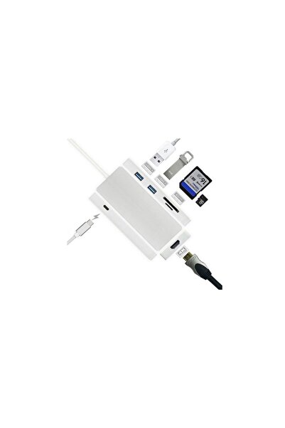 SOHO 4k HDMI Adapter with USB 3.1 Type-C Port, TF/SD Card Reader for MacBook, Silver