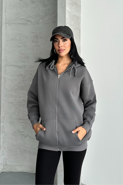 macharel jeans Oversize Fit 3 Thread Raster Metal Zipper Hooded Sweatshirt