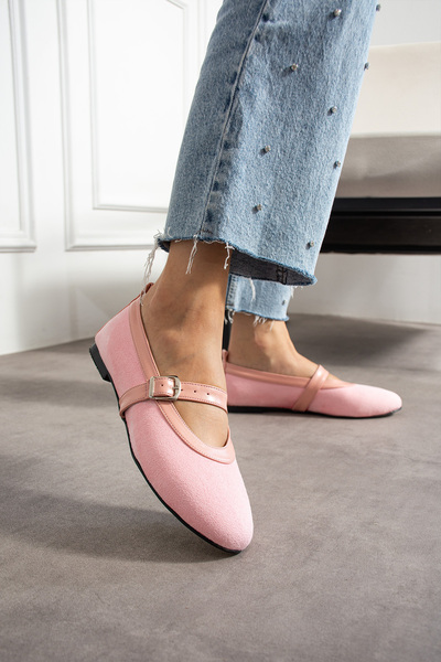 BERFONA Milan Pink Calf Suede Ballerina Shoes