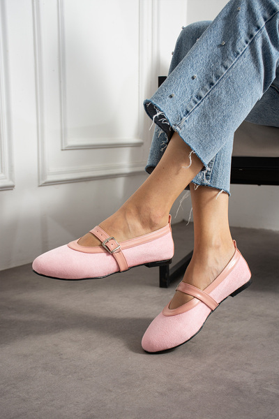 BERFONA Milan Pink Calf Suede Ballerina Shoes