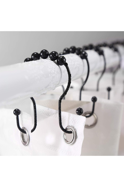 Elindor Set de 12 inele negre pentru perdea de duș Elindor®, accesorii pentru baie, suporturi din oțel inoxidabil