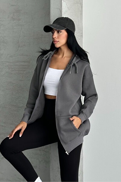 macharel jeans Oversize Fit 3 Thread Raster Metal Zipper Hooded Sweatshirt