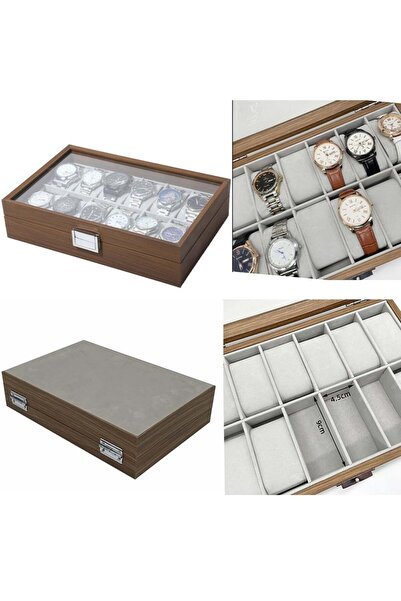PUFO Elegant wooden box for storing and organizing 12 watches, Gentleman model, brown
