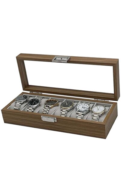 PUFO Elegant wooden box for storing and organizing 6 watches, Gentleman model, brown