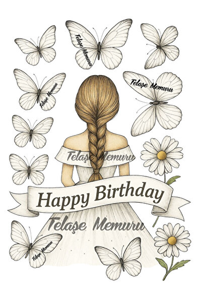 telaşe memuru White Butterfly and Girl Edible Cake Topper Print - Edible Pape...