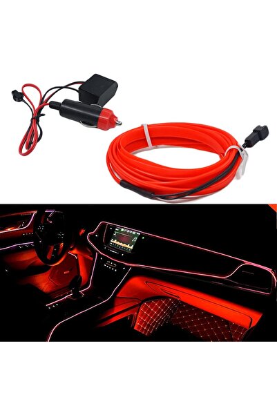 Generic Car LED EL Wire Neon Light Strip with 12V Cigarette Lighter Adapter for Interior Decoration Red