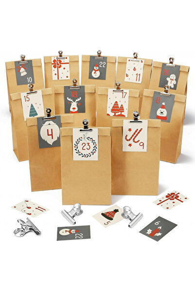 DazSpirit Set de 24 de pungi cu autocolante și cleme pentru calendarul de Adv...