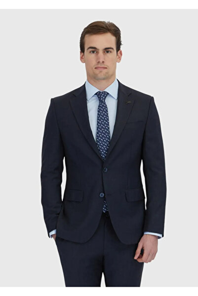 Ramsey Navy Blue Micro Modern Fit Wool Blended Suit