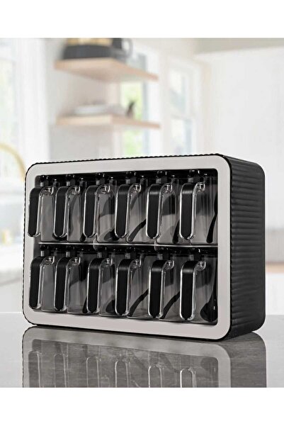 Home طقم وعاء توابل مزخرف 12 قطعة مع ملعقة وغطاء - أبيض وأسود