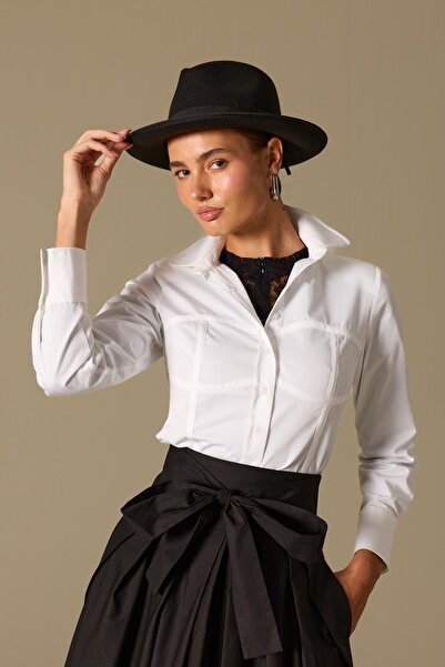 NOK İSTANBUL Luna Line 100% Cotton Stitched Shirt Ecru