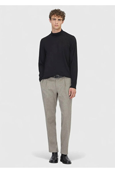 Ramsey Black Full Turtleneck Plain Knit Wool Blended Sweater Sweater