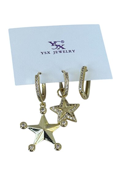 TAKIŞTIR طقم أقراط YSX مكون من 6 قطع مع تفاصيل حجرية على شكل نجمة ذهبية اللون