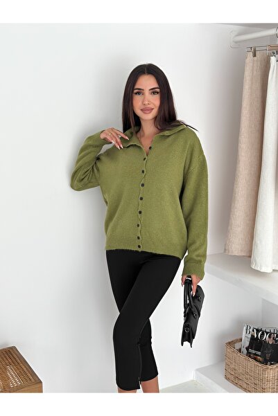 b buhari bykoc Soft Textured Buttoned Knit Cardigan