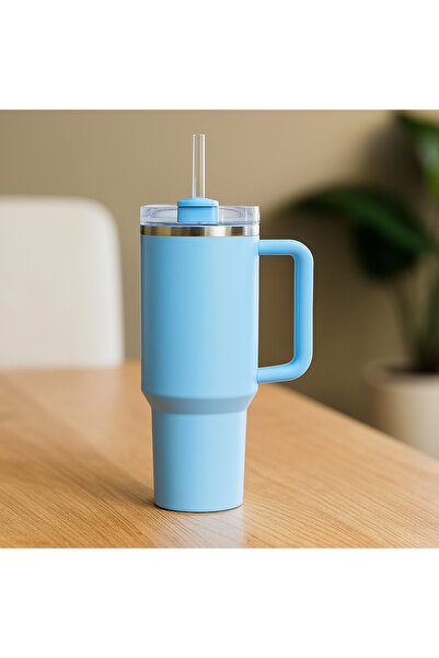 Elindor Cană termos din oțel inoxidabil, 1200 ml, izolație termică cu pereți dubli, albastru deschis