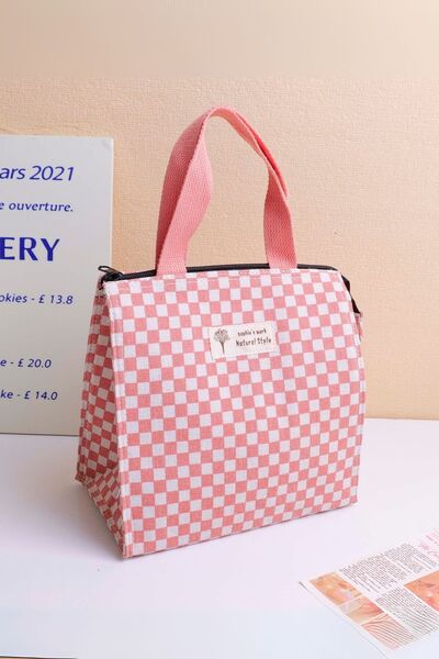 YOYOSO Heat Insulated Checkered Pink Lunch Bag